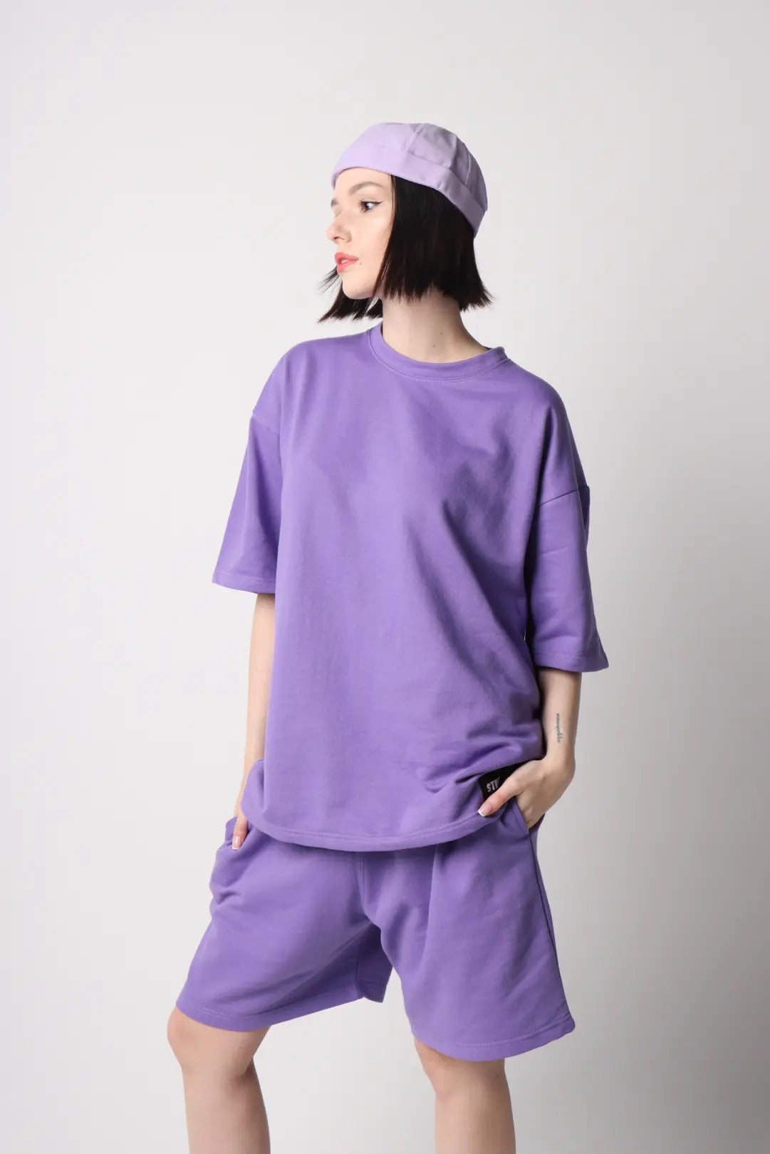 Exclusive Purple Outfit Set – T-Shirt, Shorts & Docker Cap - Street Society