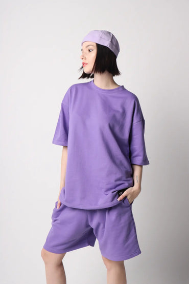 Exclusive Purple Outfit Set – T-Shirt, Shorts & Docker Cap - Street Society