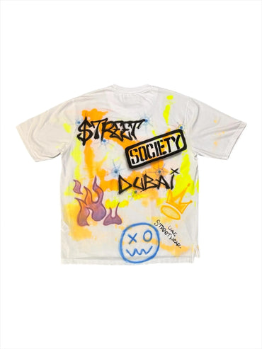 Hand painted Tee - Neon graffiti style Street Society