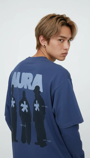 OverSize Fit Unisex Cotton T-shirt "Aura DarkBlue" - Street Society