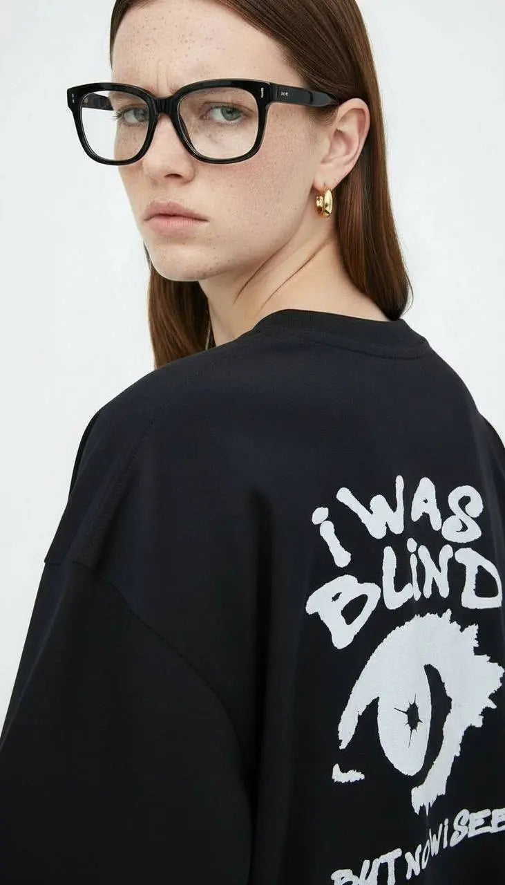 OverSize Fit Unisex Cotton T-shirt "I was Blind Black" - Street Society