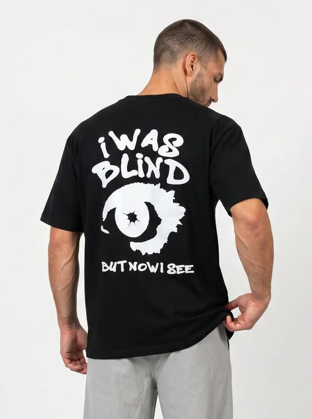 OverSize Fit Unisex Cotton T-shirt "I was Blind Black" Street Society