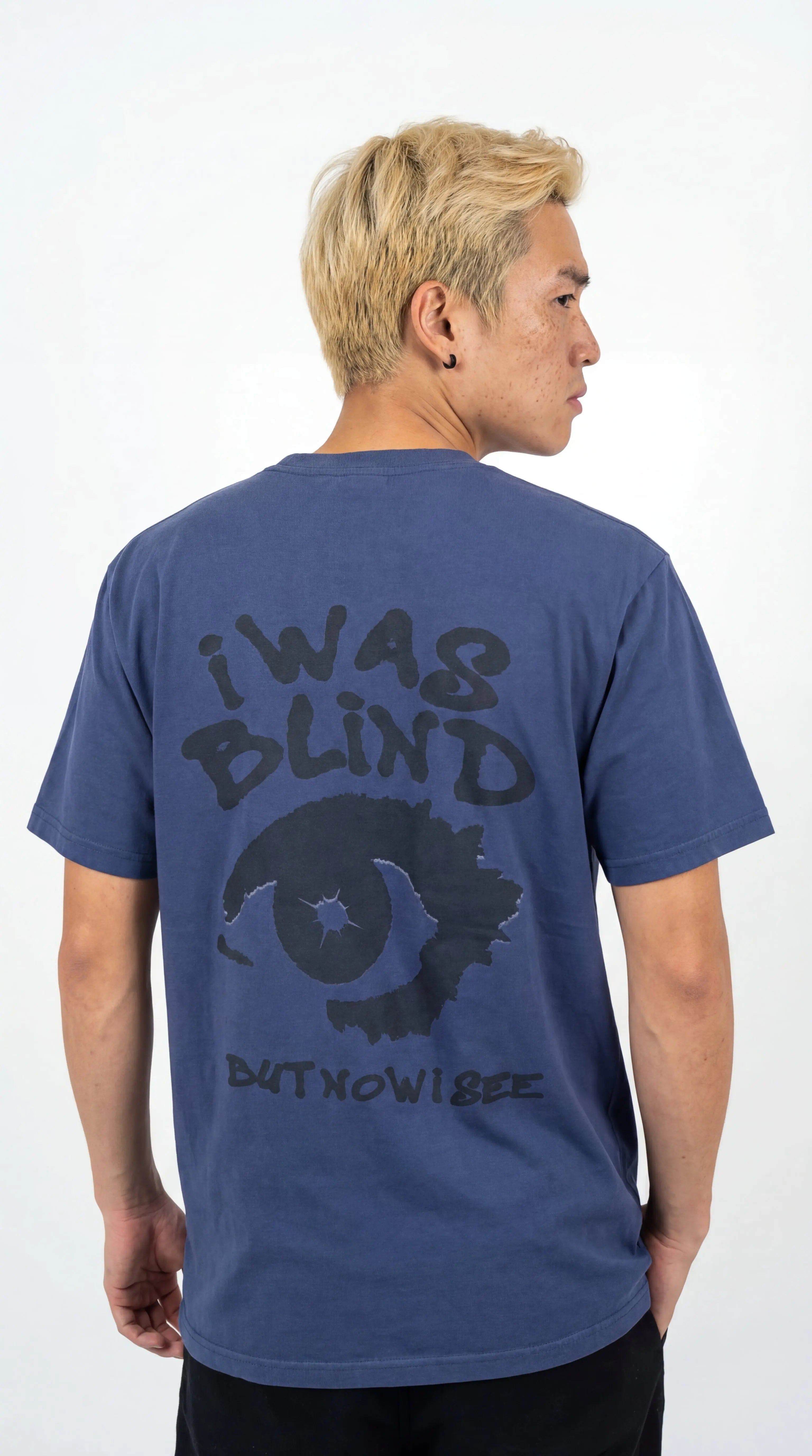 OverSize Fit Unisex Cotton T-shirt "I was Blind DarkBlue" - Street Society
