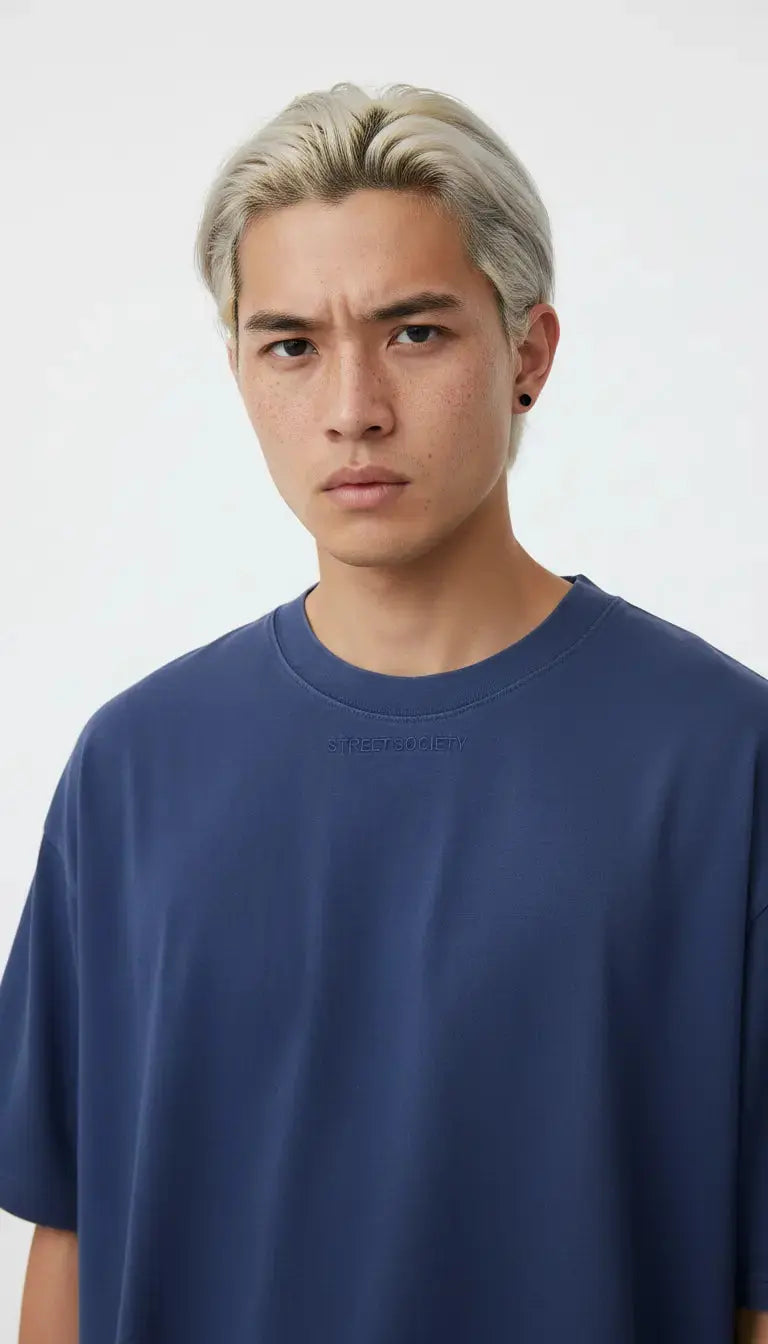 OverSize Fit Unisex Cotton T-shirt "I was Blind DarkBlue" - Street Society