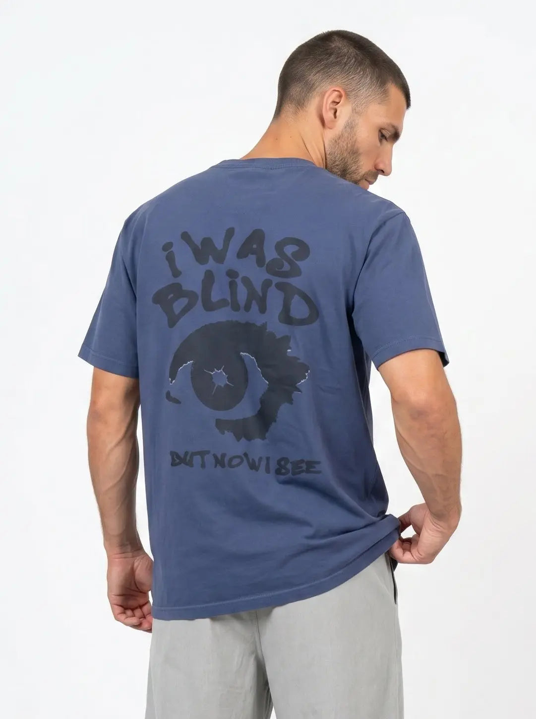 OverSize Fit Unisex Cotton T-shirt "I was Blind DarkBlue" Street Society