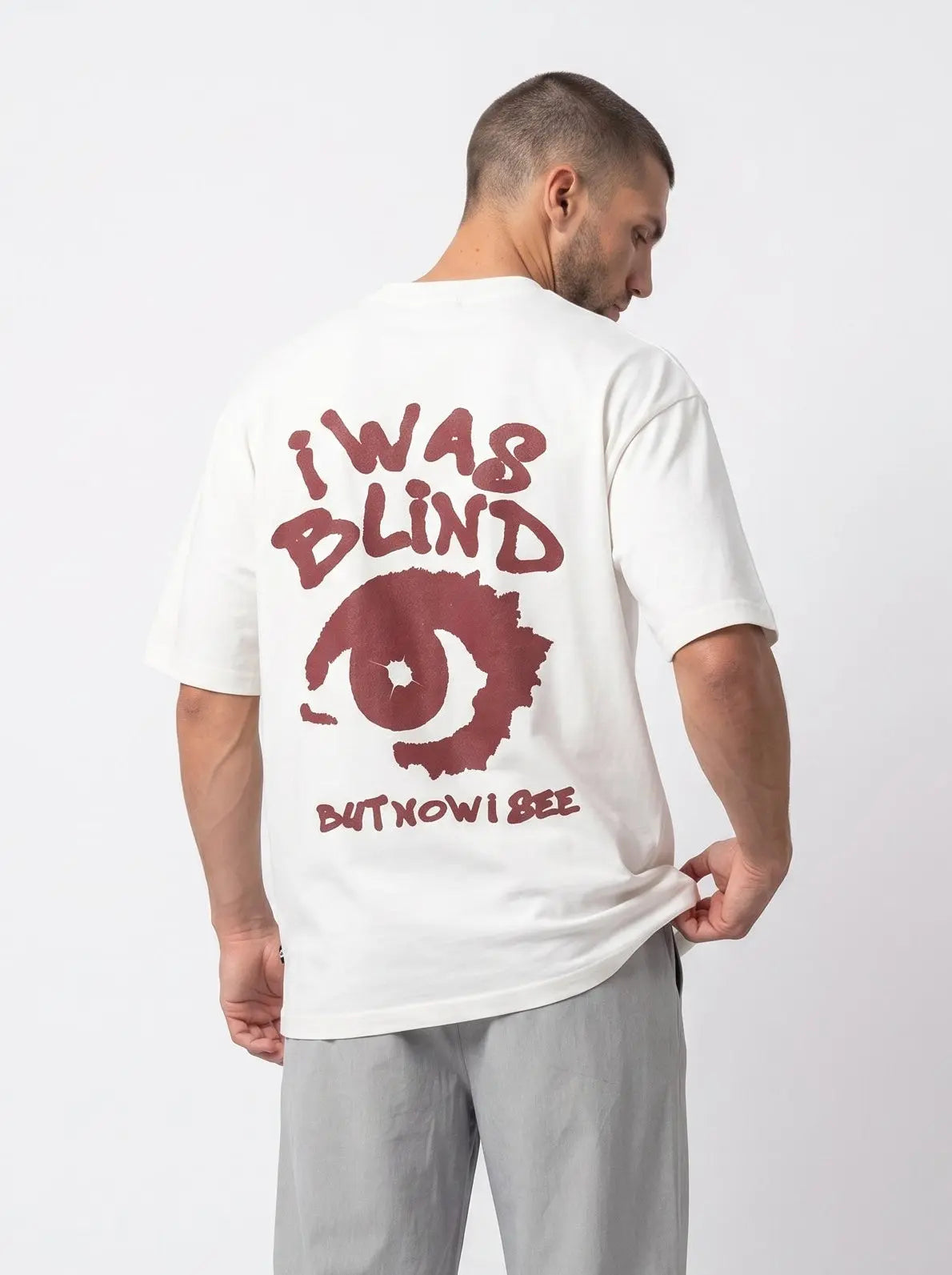 OverSize Fit Unisex Cotton T-shirt "I was Blind White" Street Society