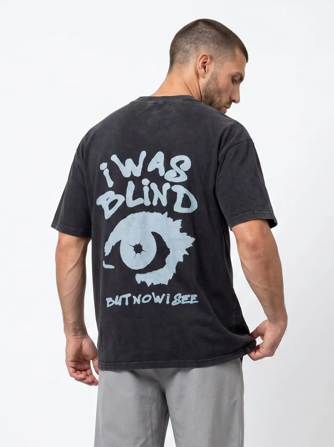 OverSize Fit Unisex Cotton T-shirt "I was blind Charcoal" Street Society