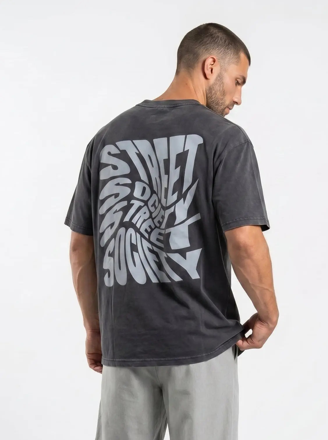 OverSize Fit Unisex Cotton T-shirt "Swirl Charcoal" Street Society