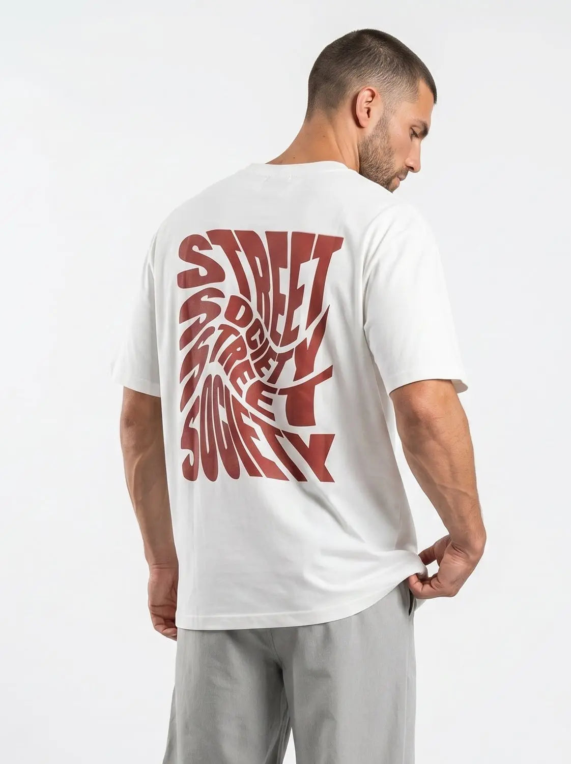 OverSize Fit Unisex Cotton T-shirt "Swirl StreetSociety White" Street Society